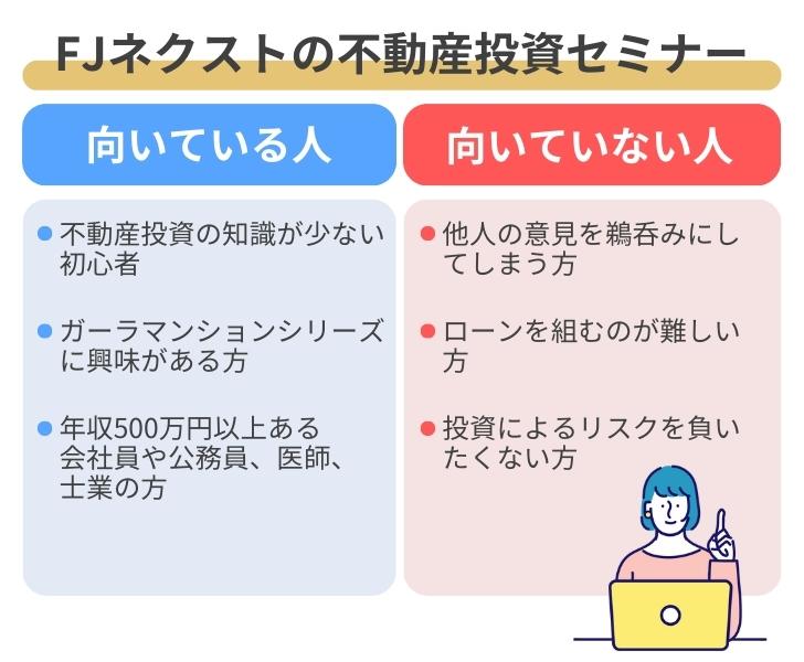 FJネクストの不動産投資セミナーが向いている人・向いていない人