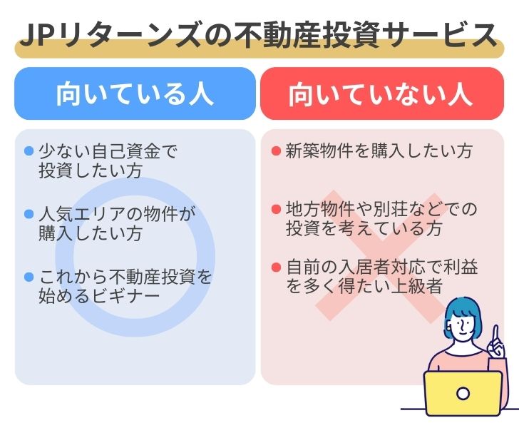 JPリターンズの不動産投資サービスの利用が向いている人・向いていない人