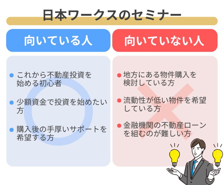 日本ワークスのセミナーが向いている人・向いていない人